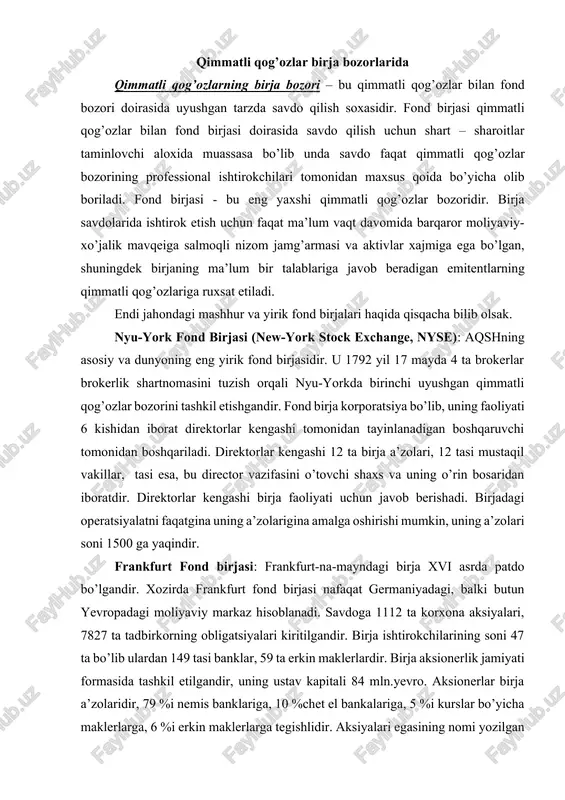 qimmatli qog’ozlar birja bozorlarida — DOCX