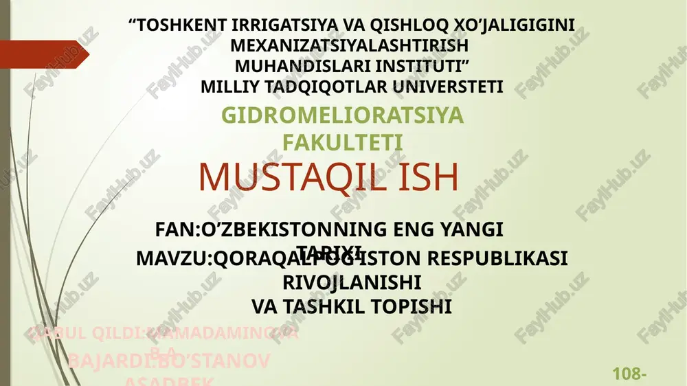 "o'zbekistonning eng yangi tarixi" — PPTX