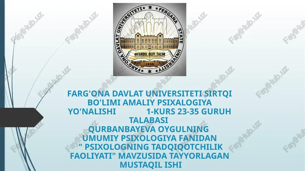 psixologning tadqiqotchilik faoliyati — PPTX