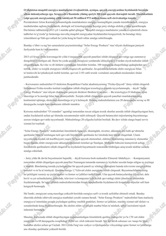 quyosh energiyasidan foydalanish — DOC