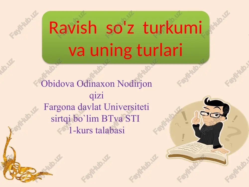 ravish so'z turkumlar va uning turlari — PPTX