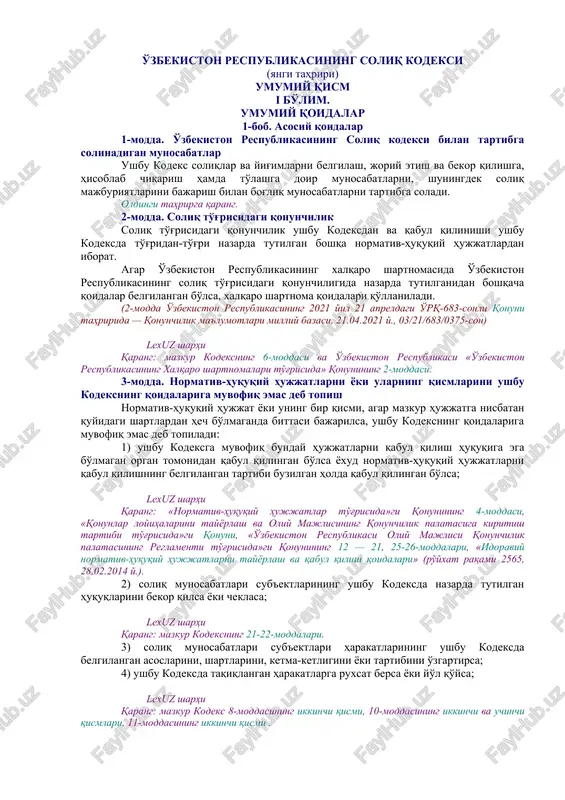 o'zbekiston respublikasining soliq kodeksi — DOCX