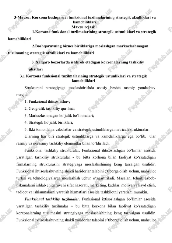korxona boshqaruvi funksional tuzilmasi — DOCX