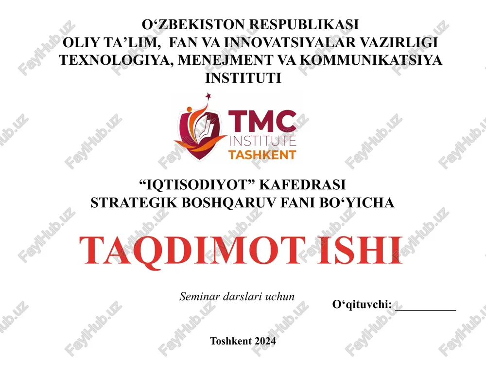 strategik boshqaruv fani bo‘yicha — PPTX