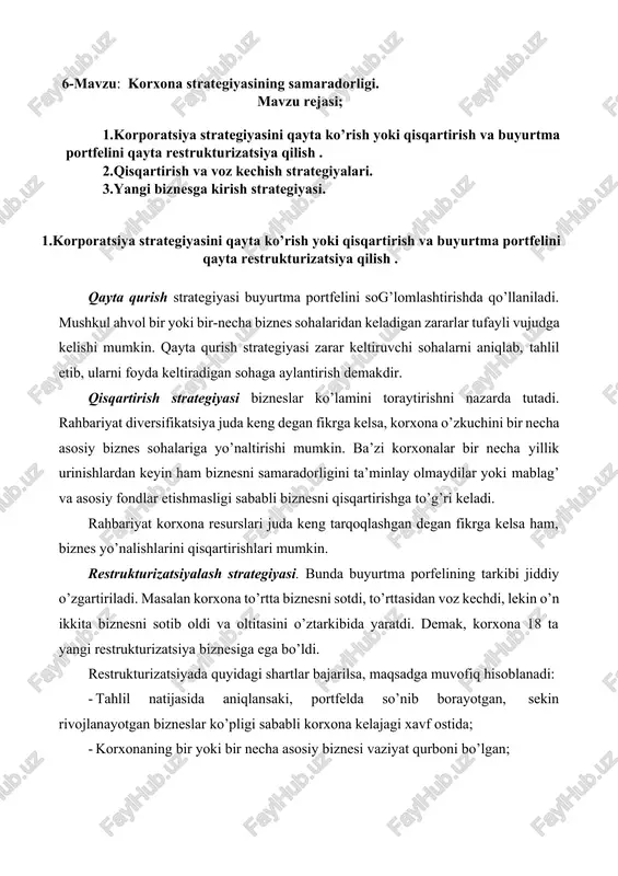 korxona strategiyasining samaradorligi — DOCX