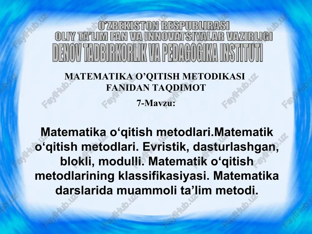 matematika metodlari m — PPT