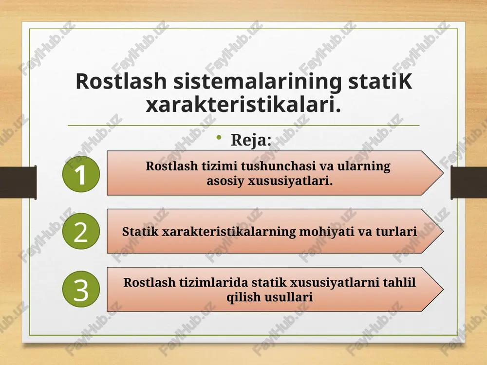 rostlash sistemalarining statik xarakteristikalari. — PPTX