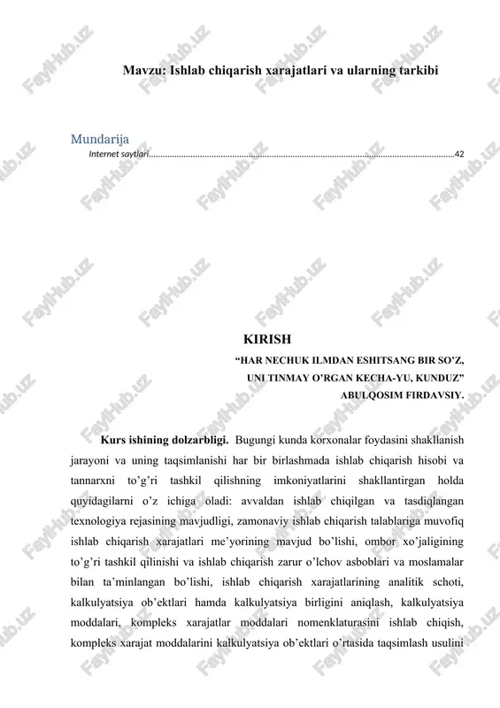 ishlab chiqarish xarajatlari va ularning tarkibi — DOCX