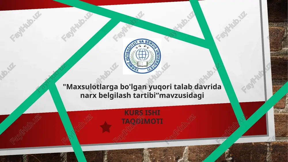 maxsulotlarga bo'lgan yuqori talab davrida narx belgilash tartibi“ — PPTX