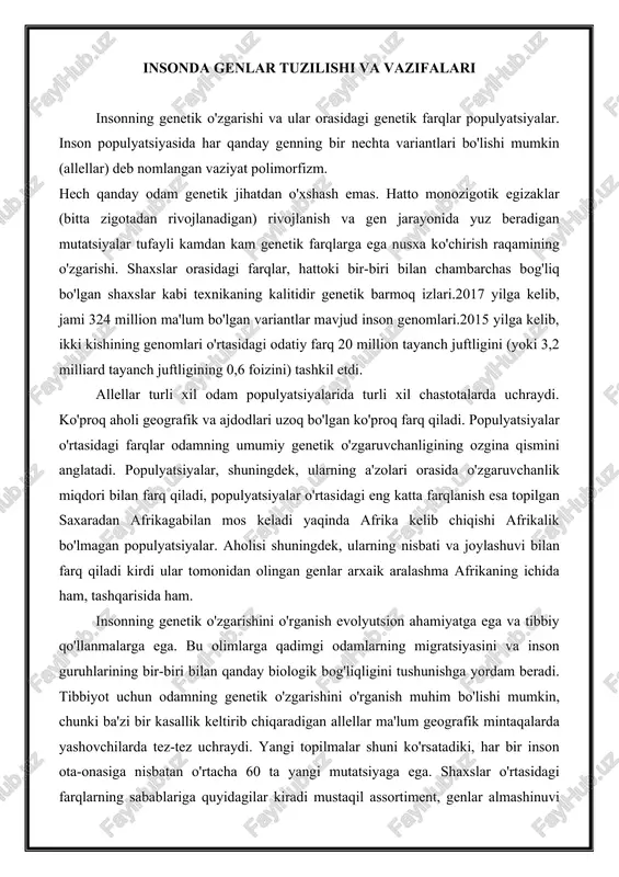 genlar tuzilishi va vazifalari — DOCX