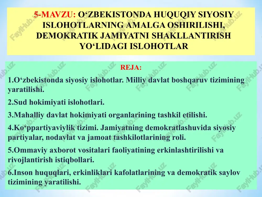 huquqiy siyosiy islohotlar — PPT