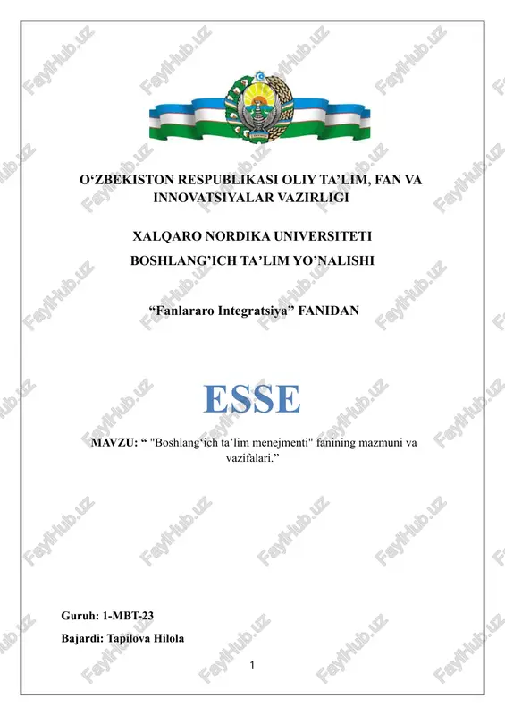 boshlangʻich taʼlim menejmenti mazmuni va vazifalari.. esse (word ,) — DOCX