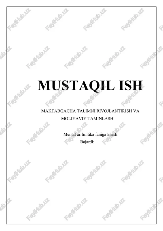 maktabgacha talimni rivojlantirish va moliyaviy taminlash — DOCX