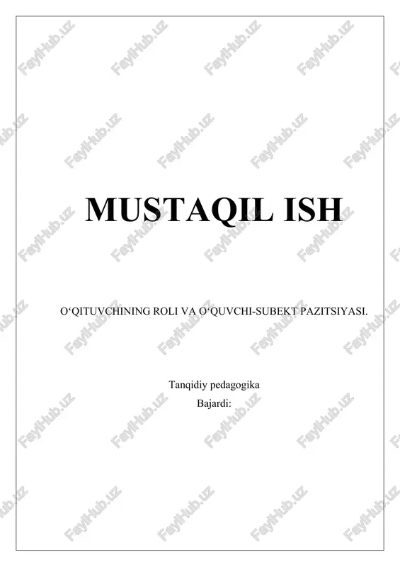 oʻqituvchining roli va oʻquvchi-subekt pazitsiyasi — DOCX