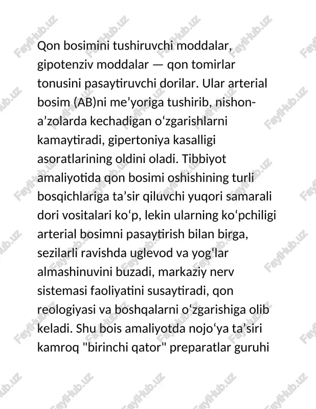 qon bosimini tushiruvchi moddalar — DOCX