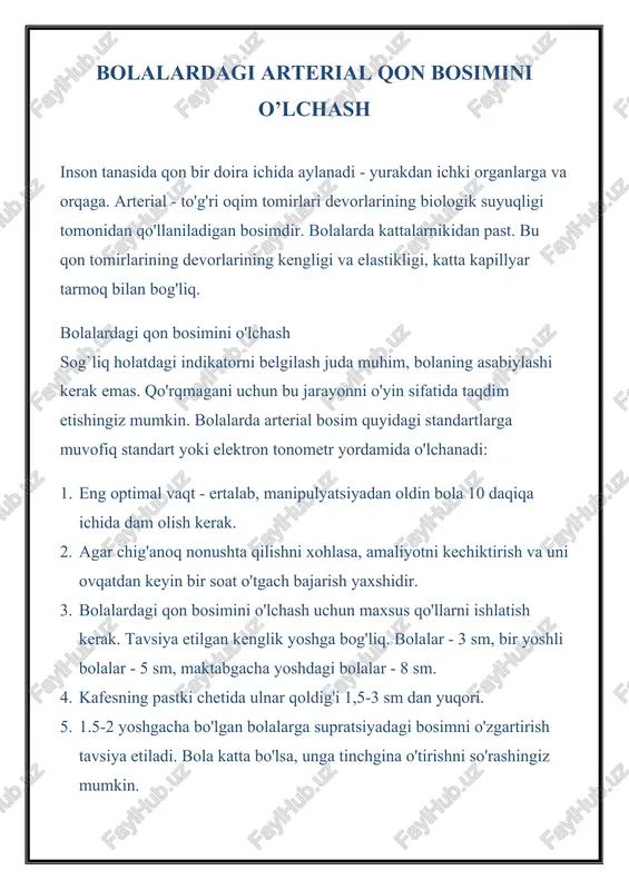 bolalardagi arterial qon bosimini o'lchash — DOCX