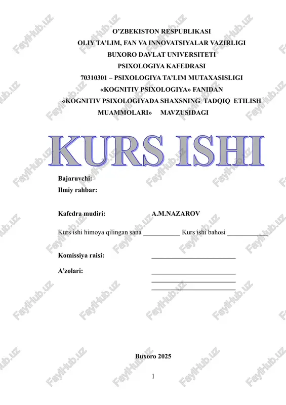 kognitiv psixologiyada shaxsning tadqiq etilish muammolari — DOCX