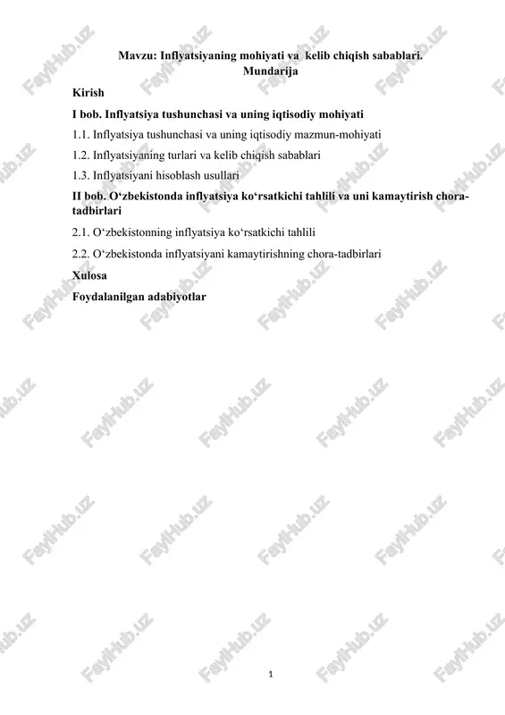 inflyatsiyaning mohiyati va kelib chiqish sabablari — DOCX
