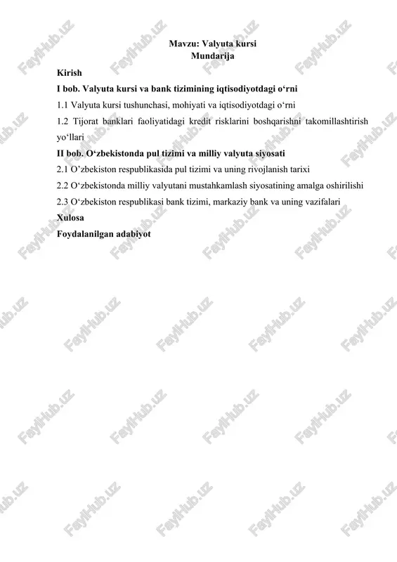 valyuta kursi — DOCX