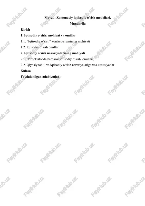 zamonaviy iqtisodiy o'sish modellari — DOCX