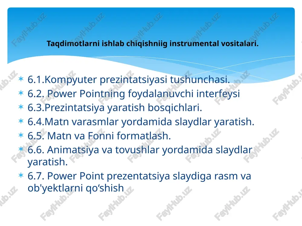 taqdimotlarni ishlab chiqishning instrumental vositalari — PPTX