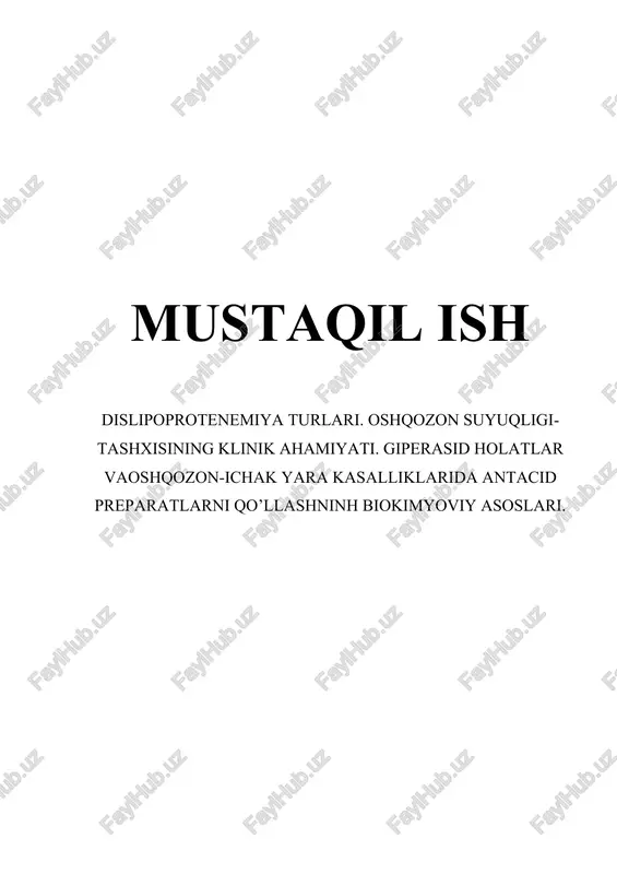 dislipoproteinemiya turlari va ularning tahlili — DOCX
