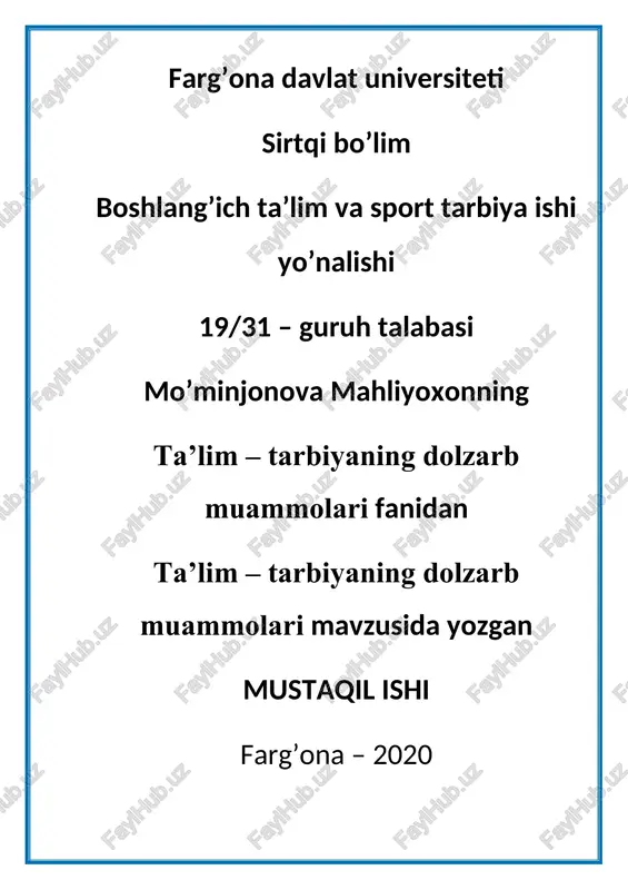 ta’lim – tarbiyaning dolzarb muammolari — DOC