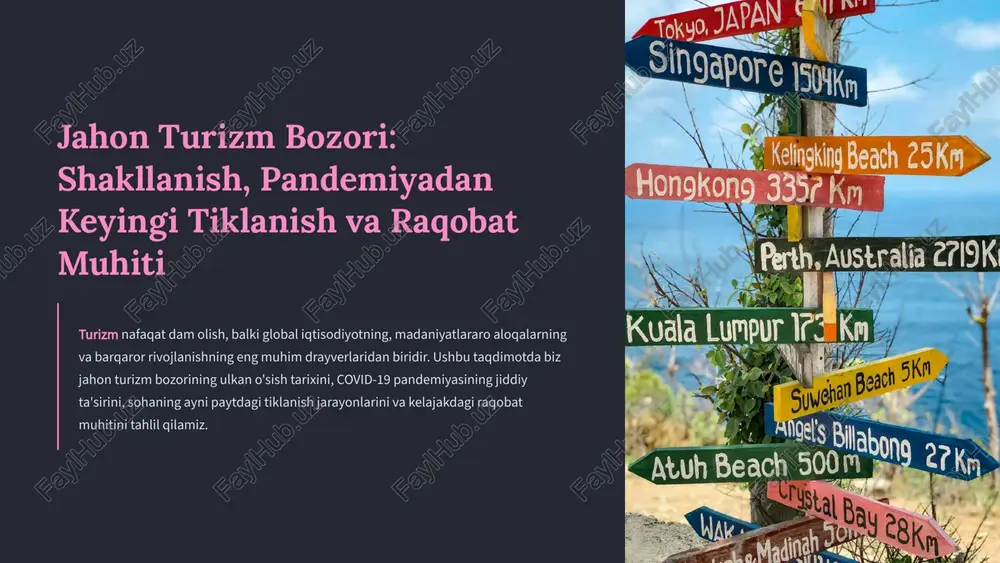 jahon turizm bozori: shakllanish, pandemiyadan keyingi tiklanish va raqobat muhiti — PPTX