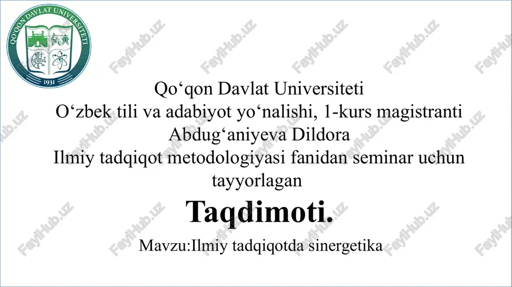 ilmiy tadqiqotda sinergetika slayd — PPTX