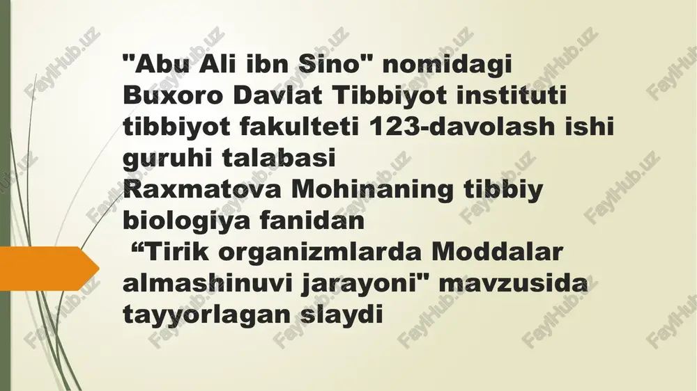 tirikorganizmlarda moddalar almashinuvi jarayoni — PPTX