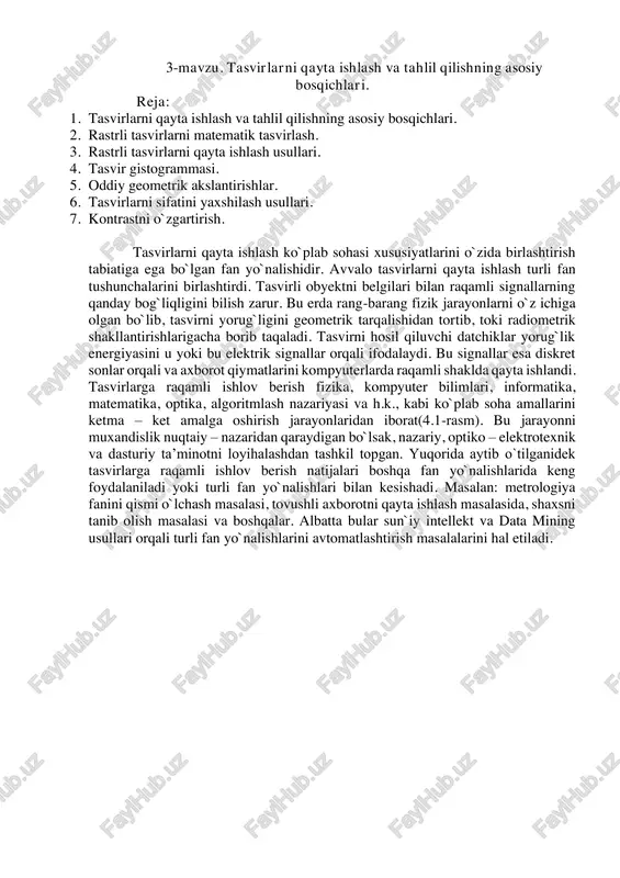 tasvirlarni qayta ishlash va tahlil — PDF