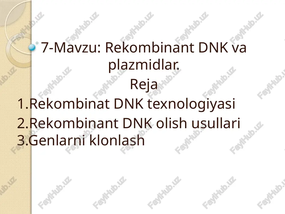 rekombinant dnk vaplazmidlar — PPTX