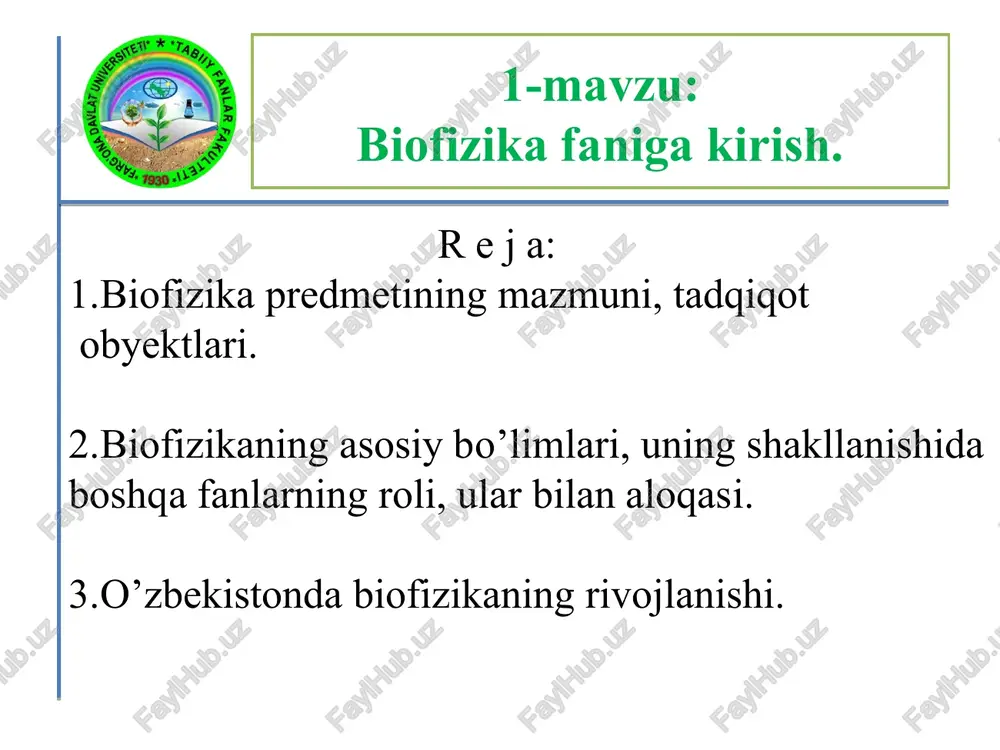 biofizika faniga kirish — PPT