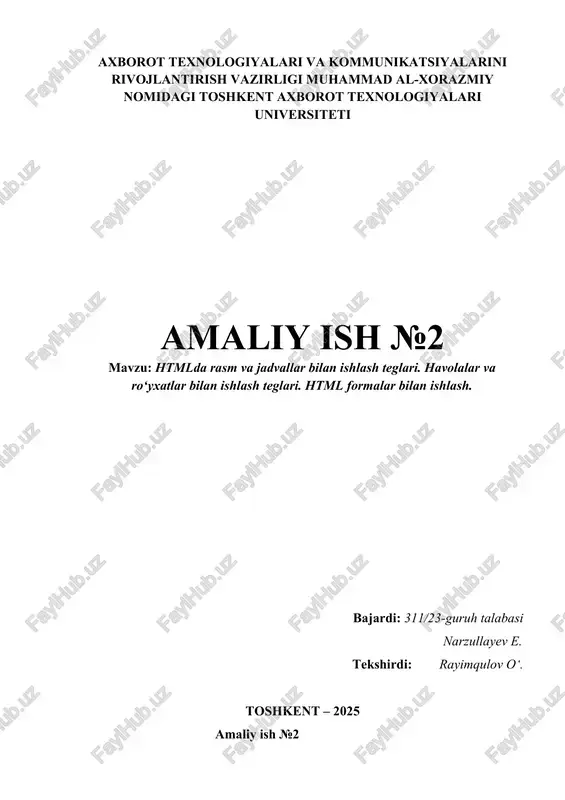 htmlda rasm va jadvallar bilan ishlash teglari — DOCX