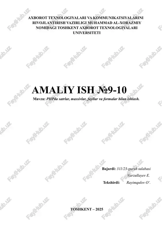 phpda satrlar, massivlar, fayllar va formalar bilan ishlash — PDF