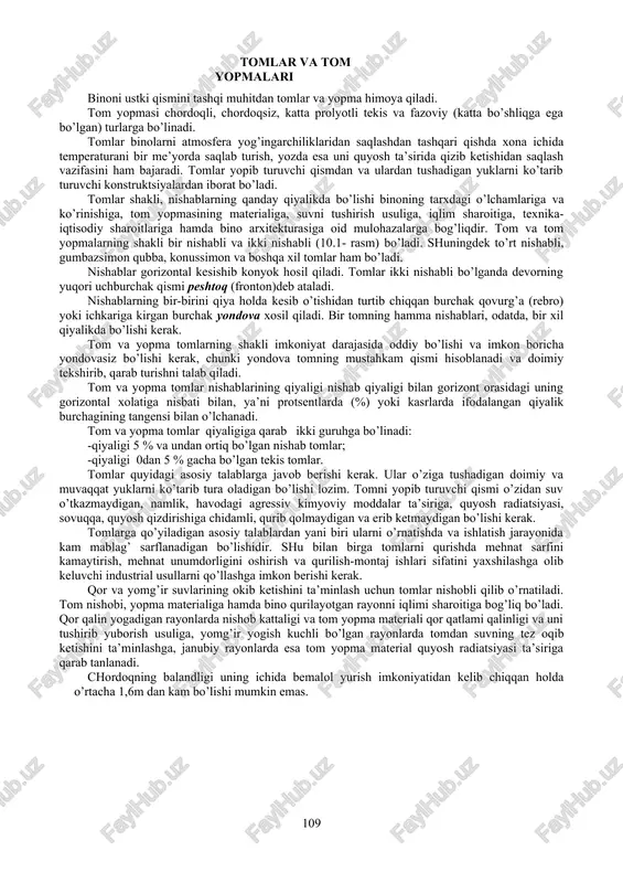 tomlar va tom yopmalari — DOCX