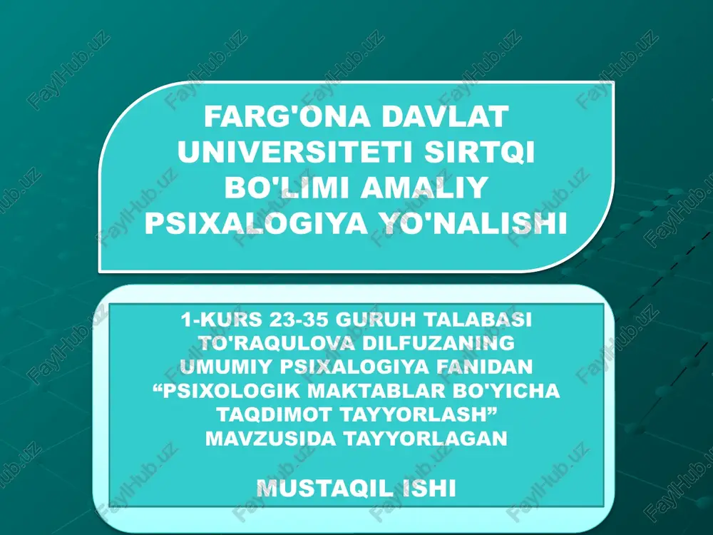 psixologik maktablar bo'yicha taqdimot tayyorlash — PPTX