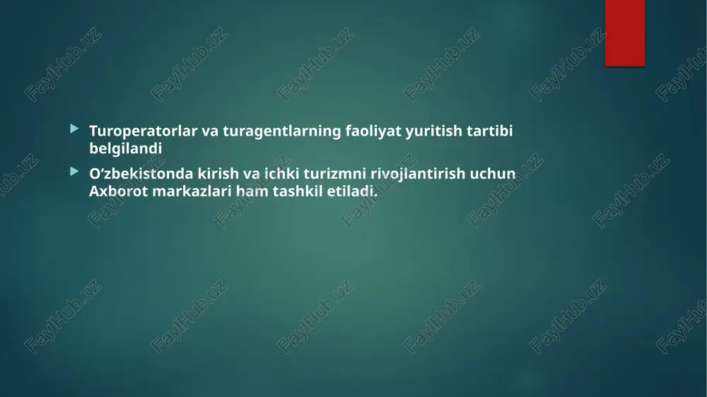 turoperatorlar va turagentlarning faoliyati — PPTX