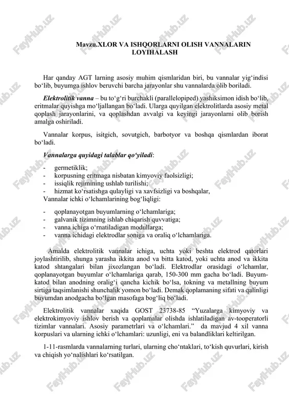 xlor va ishqorlarni olish vannalari — DOCX