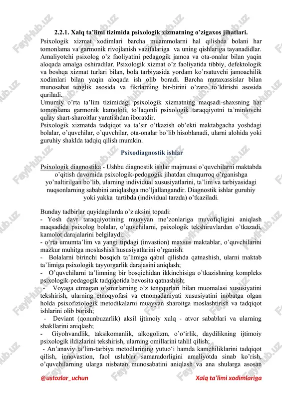 psixologik xizmatning o’zigaxos jihatlari — DOCX