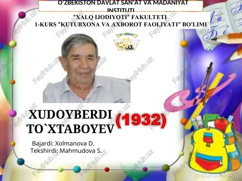 xudoyberdi to`xtaboyev — PPT