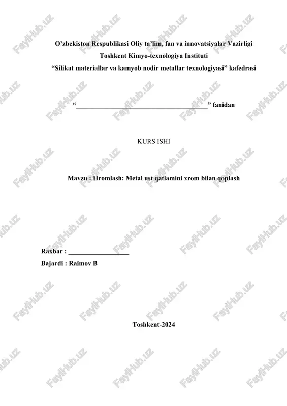 hromlash: metal ust qatlamini xrom bilan qoplash — DOCX