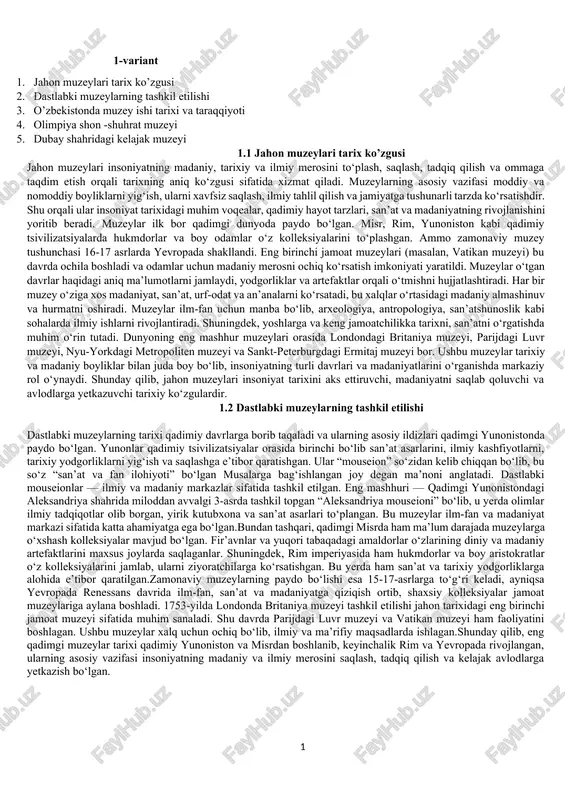 jahon muzeylari tarix ko’zgusi — DOCX