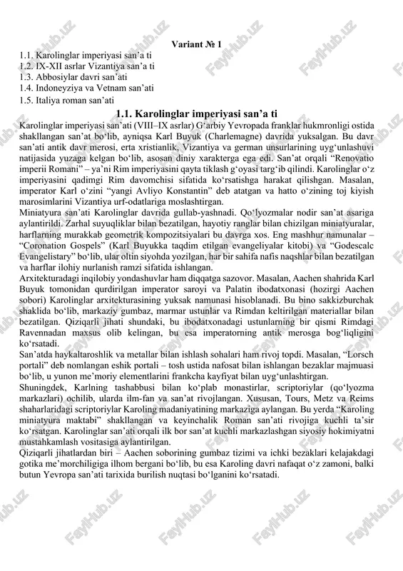 karolinglar imperiyasi san’a ti — DOCX