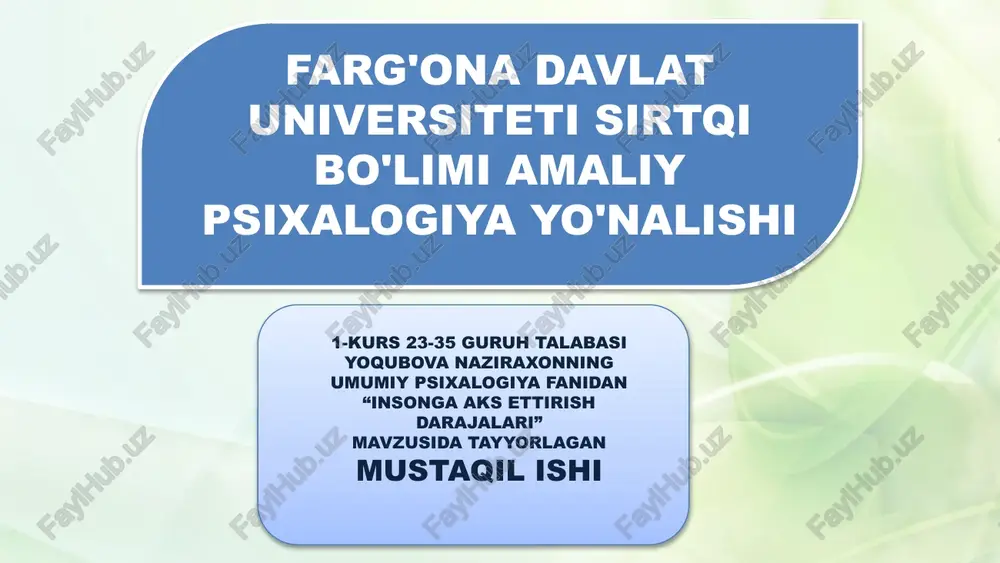 "insonga aks ettirish darajalari" — PPTX