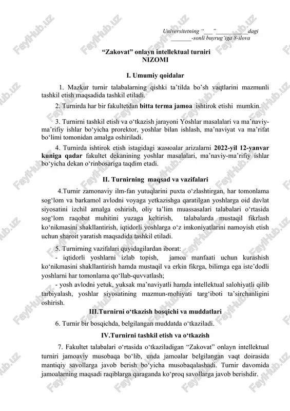 onlayn intellektual turniri "zakovat" — DOC