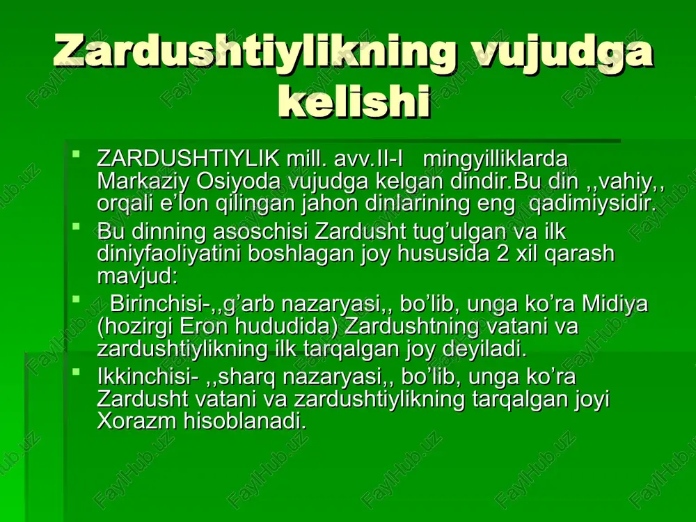 zardushtiylikning vujudga kelishi — PPT