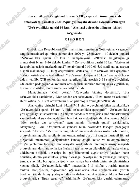 zo‘ravonlikka qarshi 16-kun aksiyasi — DOCX
