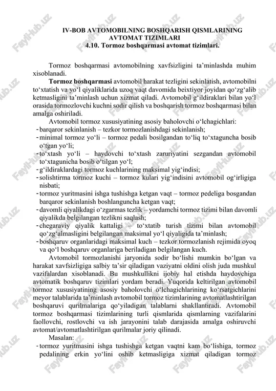 tormoz boshqarmasi avtomat tizimlari — DOCX