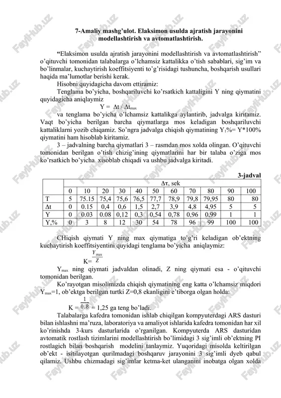 elaksimon usulda ajratish jarayonini modellashtirish va avtomatlashtirish — DOCX